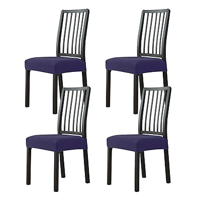 椅子カバー 座面のみ 伸縮素材 座面カバー ストレッチ 張り替え用 洗える 取り外し簡単 肘掛なし用 オールシーズン快適 家庭 パーティー オフィス 4枚セット (ネイビー)