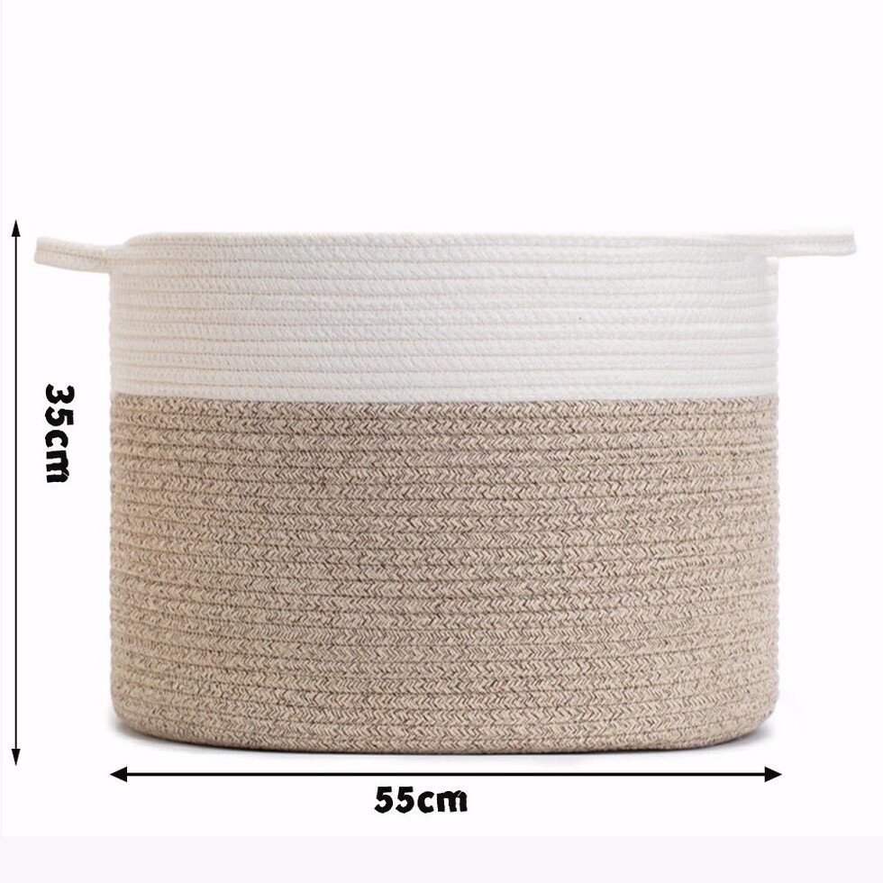 綿ロープバスケット収納かご洗濯かご付き、おもちゃカーペット収納かご、大容量55*55*35 cm