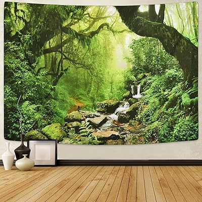 森タペストリー 木 渓流柄壁掛けタペストリー 自然風景壁掛け布 235x180cm超大判布ポスター 部屋 窓 模..