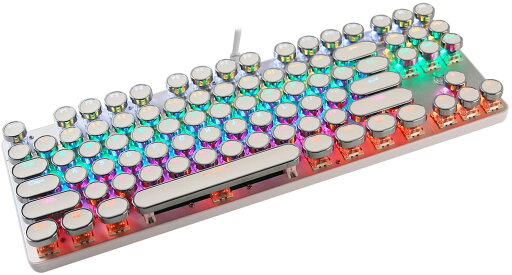 青軸ゲーミングキーボード USB有線 メカニカル式 英語配列 RGB発光 バックライト付き タイプライター風 レトロ風 防水防塵 87キー防衝突 小型 キーキャップ取り外し可能 コード付き PC/仕事/ゲーム用 ノートパソコン/Windows対応(白) 青軸ゲーミングキーボード USB有線 メカニカル式 英語配列 RGB発光 バックライト付き タイプライター風 レトロ風 防水防塵 87キー防衝突 小型 キーキャップ取り外し可能 コード付き PC/仕事/ゲーム用 ノートパソコン/Windows対応(白)
