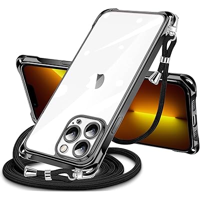 iPhone 13 Pro Max 用 ケース クリア ショルダー iphone13pro max 用 スマホケース アイフォン13ProMax カバー 肩掛け 斜めかけ 縄掛けケース 透明 TPU 薄型 軽量 耐衝撃 紐付き 斜めがけ 織りストラッ