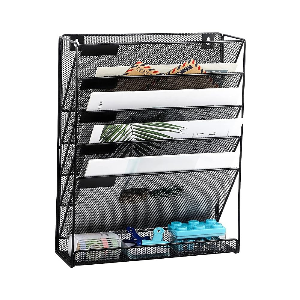 ファイルラック 6段壁掛け書類ラック 壁掛けファイルラック 卓上収納ラック 書類トレー 組み立て不要 多機能 新聞 雑誌 A4ファイル 書類入れ 書類整理 大容量 ブラック ホワイト シルバー パープル プレゼント ギフト 贈り物 送料無料