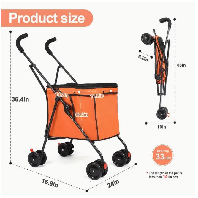 多機能ピンク犬用ストローラー＆ショッピングカート - 耐久性のあるオックスフォード生地、操作性の良..