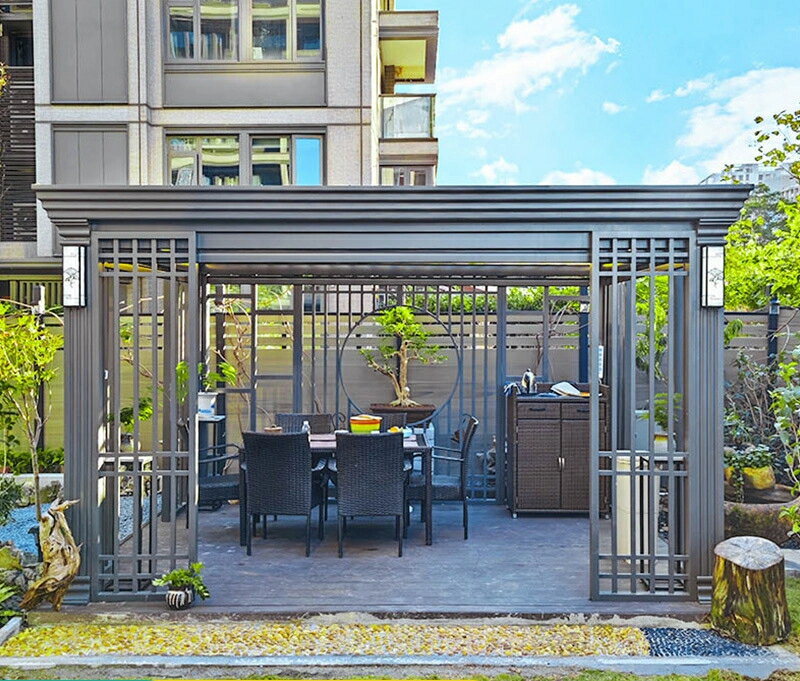 別荘の庭の電働のあずまや屋外のホテルのテラスアルミ合金の日よけの新しい中国の庭のあずまや