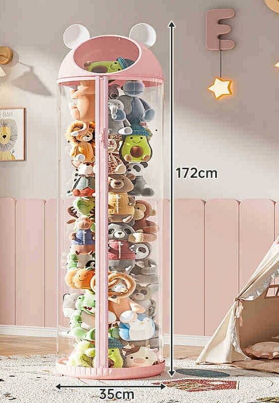 人形収納桶ジッパー款装子供公仔玩具ぬいぐるみ透明整理籠放人形筒神器