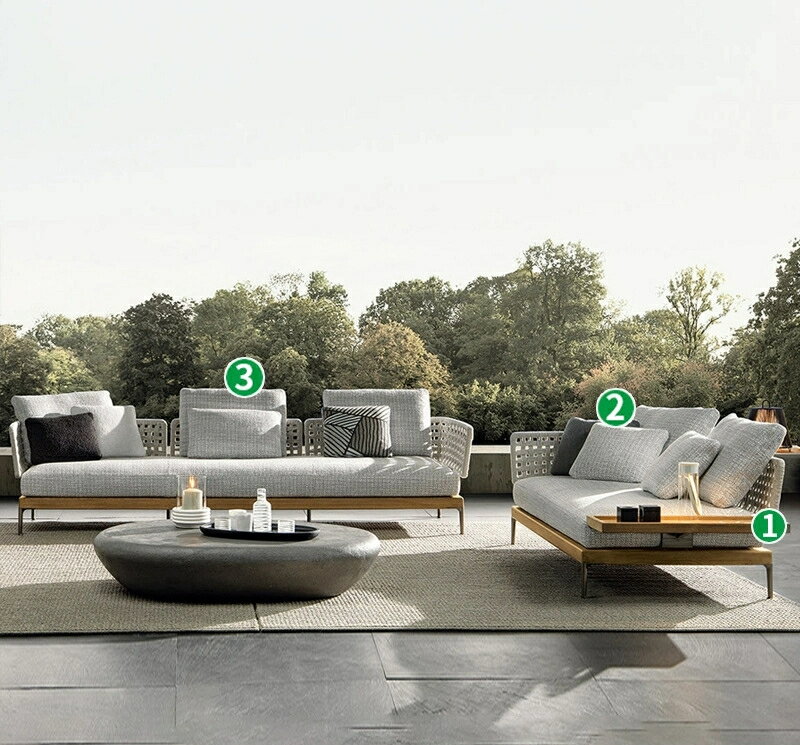 屋外のヴィラ庭籐編みのソファー屋外のヴィラハイエンドのチーク材の家具ソファーレジャーホテル民宿ソ..