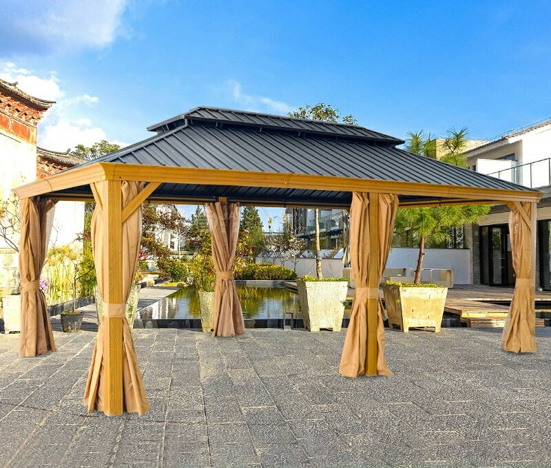 屋外の花園のあずまやレジャーの別荘のバルコニーの小さな庭の日よけの棚網紅景区の大型のアルミニウム合金の四柱あずまや