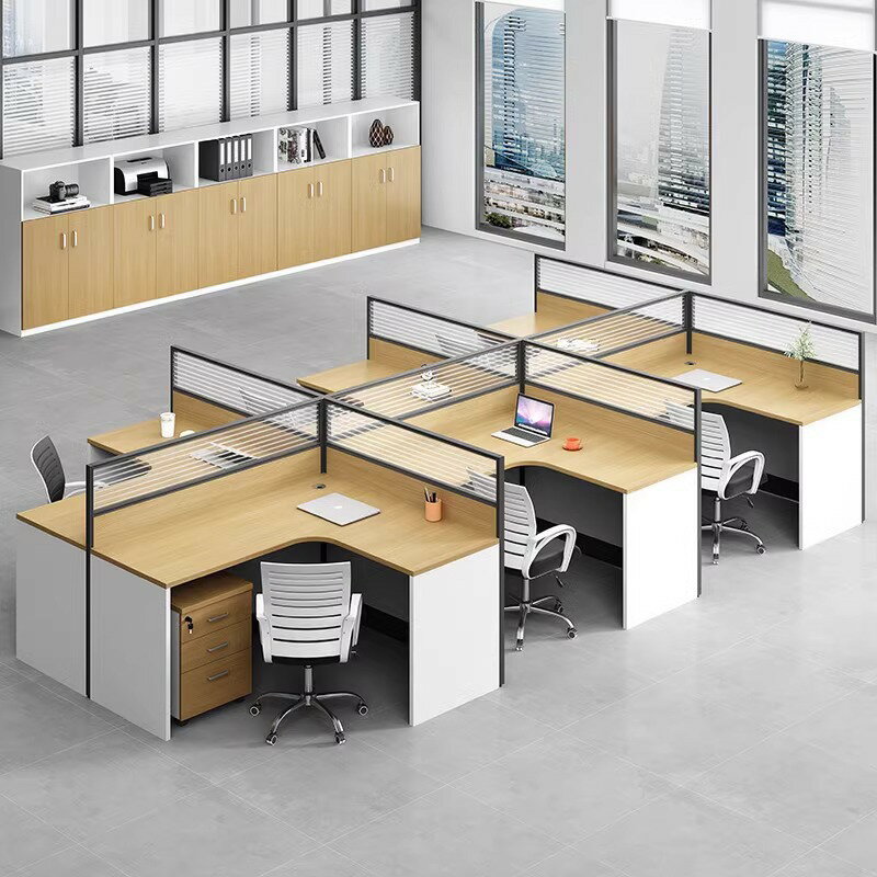 職員事務机と椅子の組み合わせ4人位パソコン机簡約現代事務屏風職位職員事務家具です