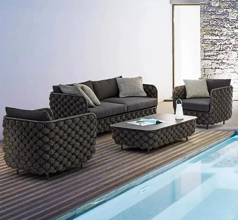 ヴィラ庭園ソファーホテル民宿バルコニーソファーセットカジュアル籐編みの家具ガーデンテラスソファー..