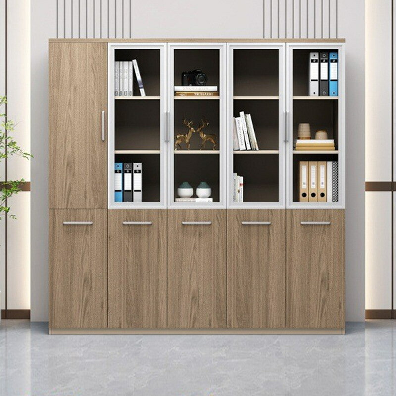 オフィスキャビネット木製キャビネット鍵付き資料ファイルキャビネットロッカーガラス木製キャビネット..