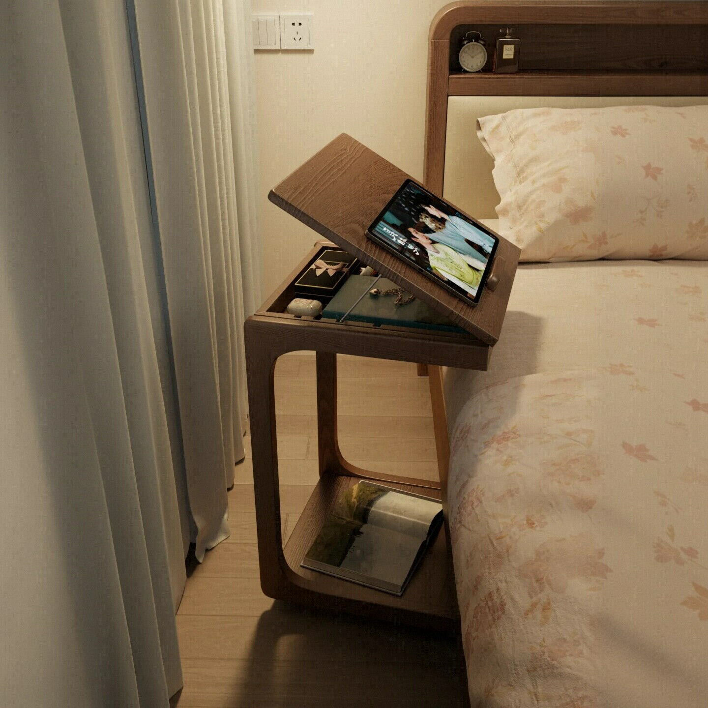 移働することができますベッドサイドのテーブル無垢材の脚の机寝室のパソコンの机の小型学生家庭用の簡..