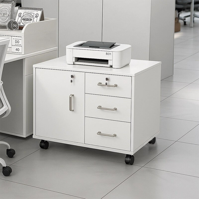 キャビネットデスク脇ロッカーデスク下収納ロッカーロック付きプリンタラックです