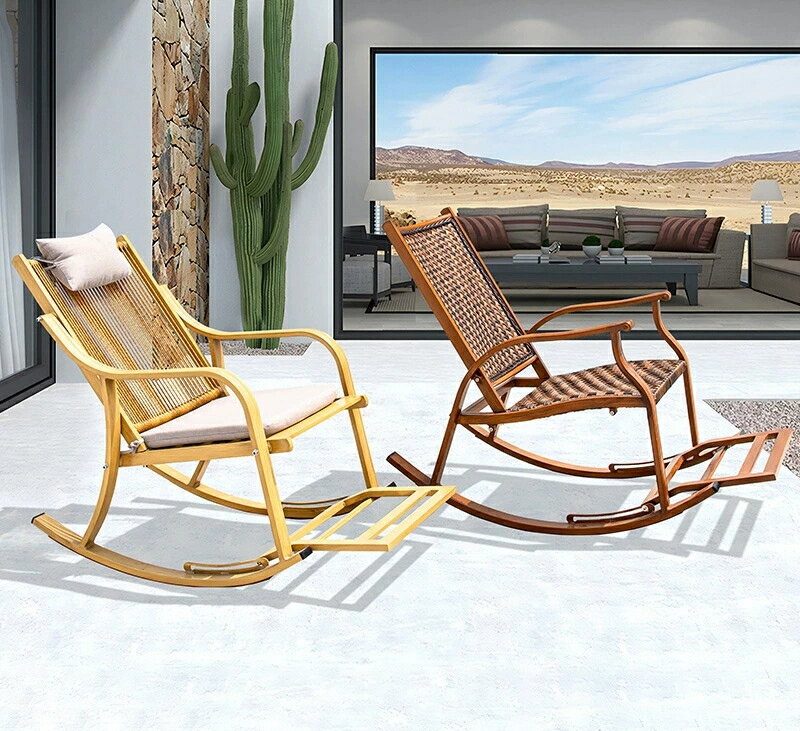 リゾートヴィラバルコニーロッキングチェアフットセット庭アウトドア籐のチェアホテル民宿リビングチェアリクライニングチェア