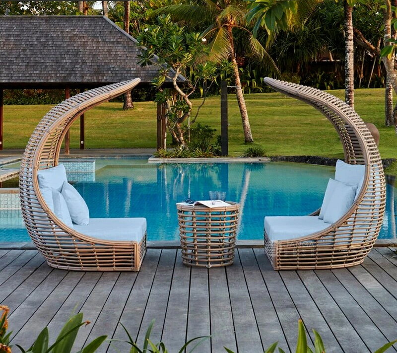 屋外ヴィラテラスプール籐のソファチェアレジャーガーデン庭のリクライニングホテル民宿鳥の巣のソファ..