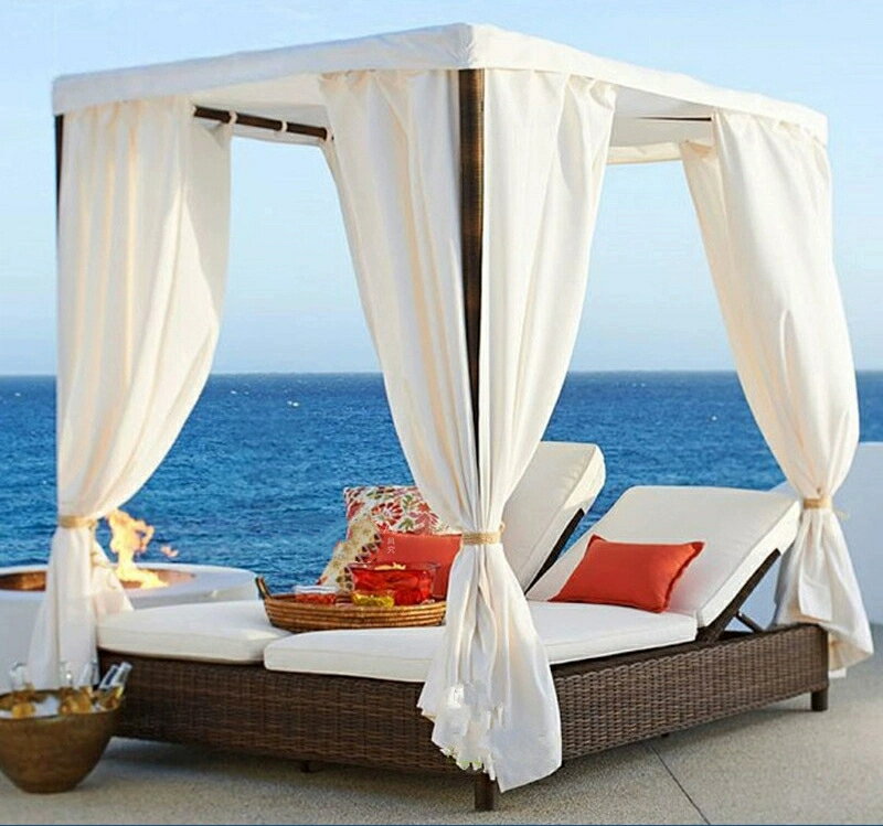 アウトドアヴィラのテラス棚付き寝床レジャーテラスプール籐編みのソファベッドビーチビーチ日光浴ベッド