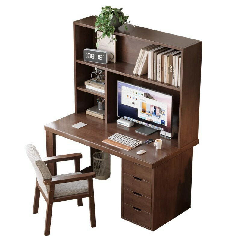 無垢材の机書架書架一体家庭用書き物机寝室本棚組み合わせ学習机大人