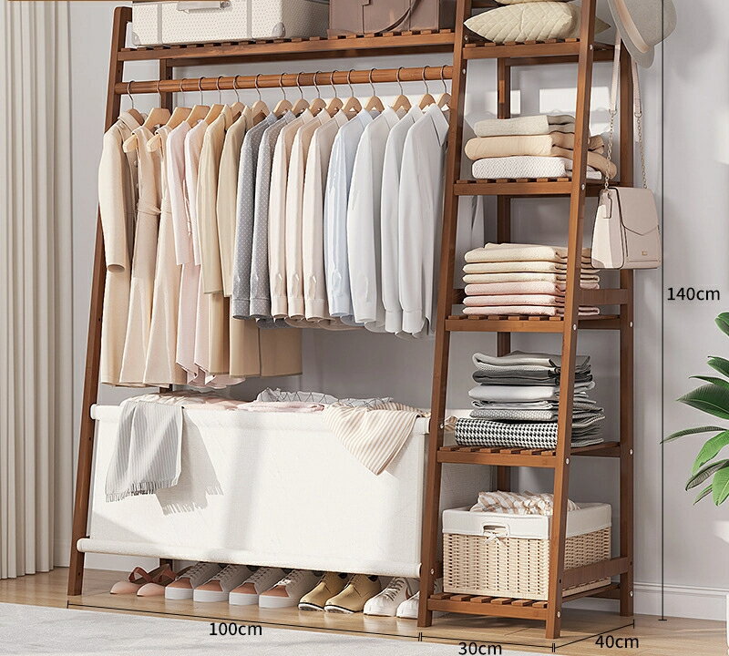 部屋の簡単な服を掛けて棚床寝室省空間家庭用の多機能の実木質キャビネット創意服服帽掛けです