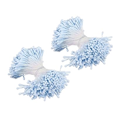 2 mm 双頭花のおしべ 700個 造花 おしべ めしべ パッドパール フローラルおしべ DIY クリスマスカード 結婚式の装飾用 ライトブルー