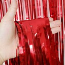 「2個セット」 タッセルカーテン キラキラ 背景 華やかな金属感 明るい光沢 誕生日 飾り付け 100cm*200cm パーティー 装飾 小道具 誕生日 結婚式 用 パーティーデコレーション イベント (レッド)