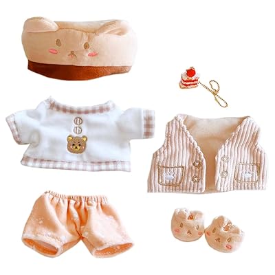 の服 ぬいぐるみ 用 マペットの衣装 帽子+Tシャツ+ベスト+半ズボン+靴+パケット 6点セット クマの服 綿人形の服 人形ベビー服 着せ替え