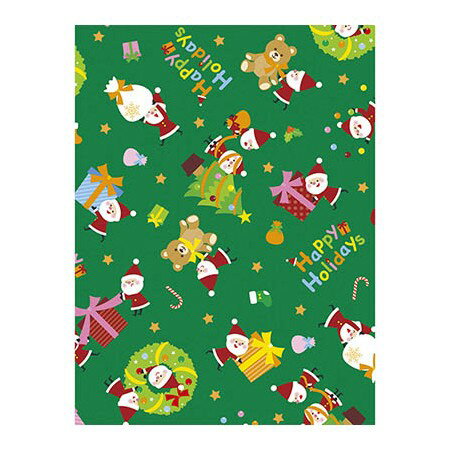 ササガワ/包装紙 リトルサンタ緑 全判 50枚入り/49-4062【01】 ラッピング用品 、梱包資材 クリスマスラッピング クリスマス包装紙
