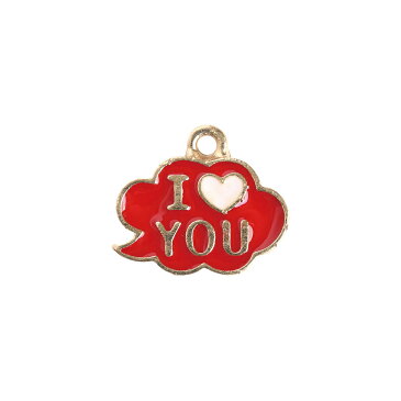 NBK/I LOVE YOU 吹き出し エポチャーム 2個入 レッド/A21-7【01】【取寄】《 手芸用品 アクセサリー アクセサリーパーツ 》