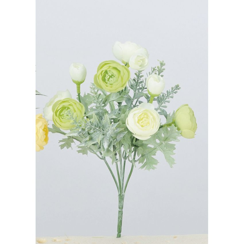 アスカ/ラナンキュラスブッシュ×6 つぼみ×3 ホワイトグリーン/A-33618-052 造花（アーティフィシャルフラワー） 造花 花材「ら行」 ラナンキュラス