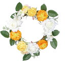 【造花】YDM/ローズリース ホワイトイエロー/FBC-8143-W/Y【01】 花器、リース フラワーリース・花リース完成品 造花リース