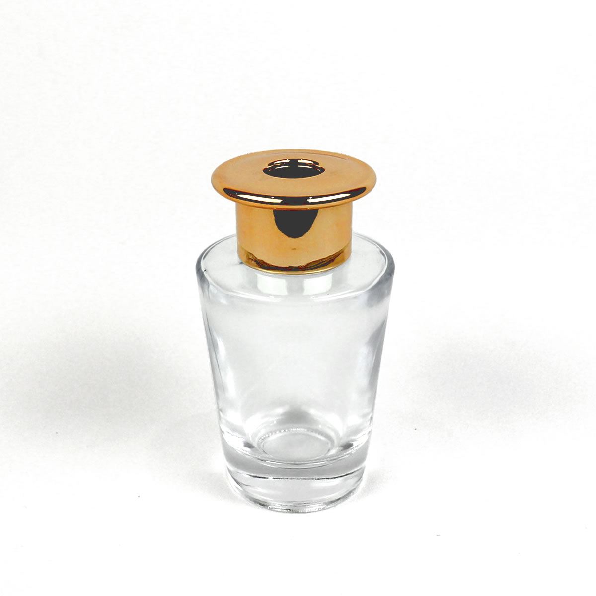 リードディフューザー用ガラス瓶 コニカル型 80ml 金カバー+中栓付【01】 リードディフューザー リードディフューザー瓶・ボトル