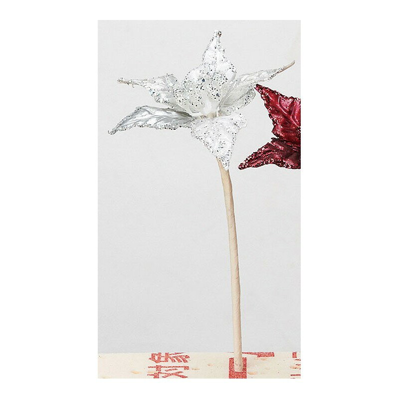 アスカ/ミニポインセチアピック ホワイトシルバー/AX69768-001S 造花（アーティフィシャルフラワー） 造花 花材「は行」 ポインセチア
