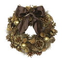 【ドライ】彩か/LED Ribbon Wreath-Gold Glitter Pine M/CXO-RL49M【07】【取寄】 2ケ 花器 リース フラワーリース 花リース完成品 クリスマスリース