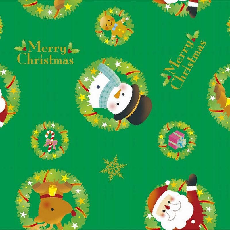ササガワ/包装紙 リースサンタ緑 全判/49-4002【01】 ラッピング用品 、梱包資材 クリスマスラッピング クリスマス包装紙