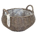 村田屋産業/PPラタンバスケット丸平型SGray/3199【07】 花器、リース 花かご・フラワーバスケット フェイク素材バスケット