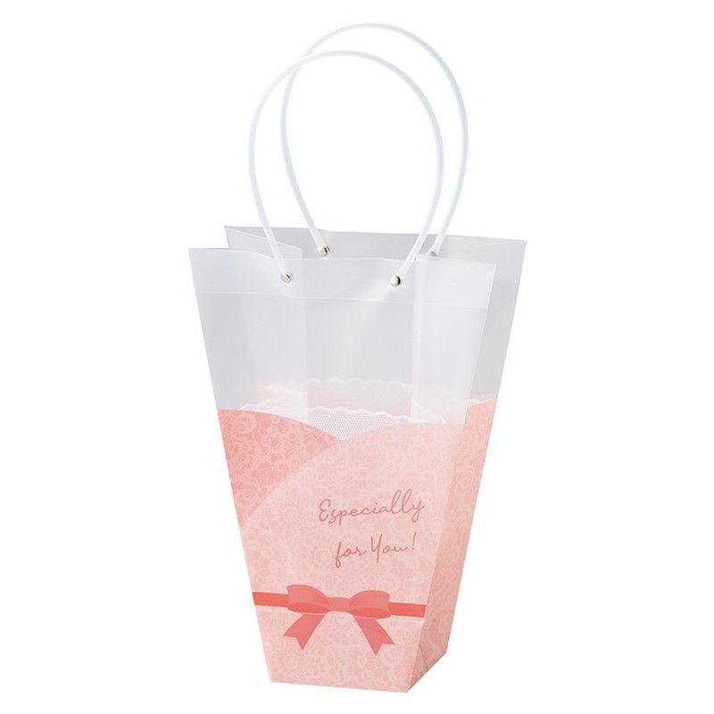 松野ホビー/4号フラワーバッグ（レースリボン） ピンク/RO-601【01】[5個] ラッピング用品 、梱包資材 ラッピング袋・プレゼント袋 手提げ袋