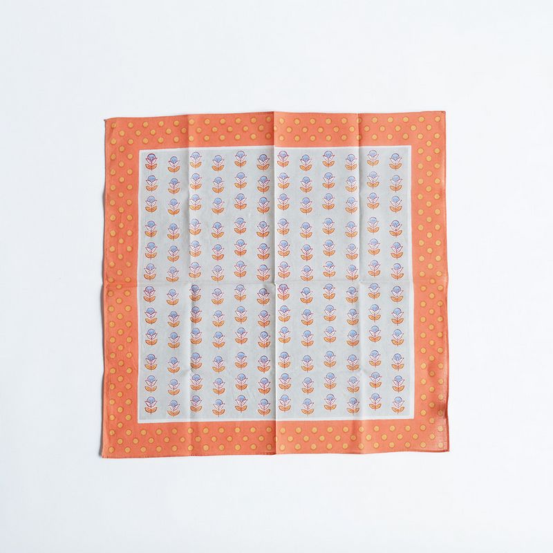 志成販売/お花を水玉のフレームで華やかにした ブロックプリントのハンカチ/304913OR【07】[3個] 店舗..