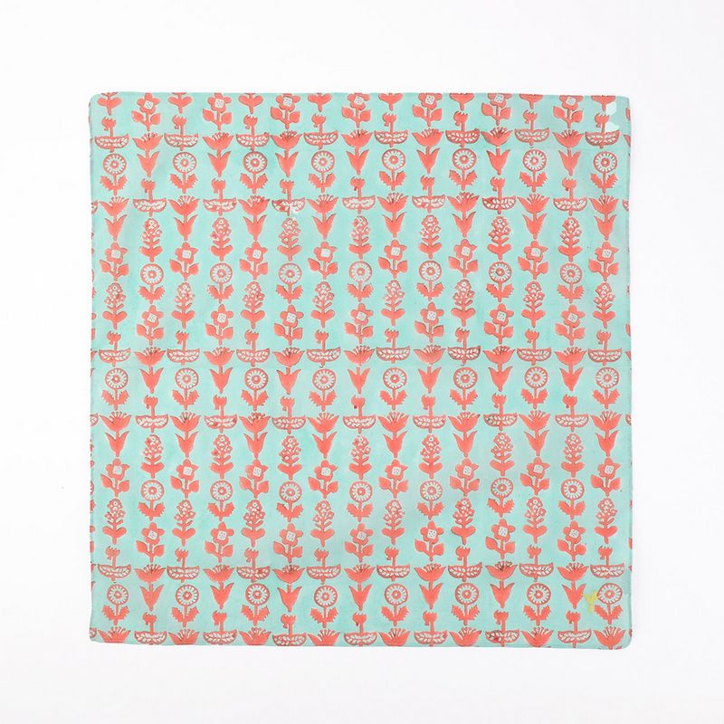 志成販売/お花と刺繍のハチドリが愛らしい ブロックプリントのハンカチ/304948GN【07】[3個] 店舗ディ..