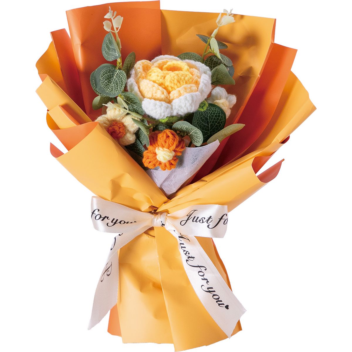 渡産業/ニットフラワーブーケ オレンジ/CW-5123【01】 造花（アーティフィシャルフラワー） 造花ギフト フラワーアレンジ