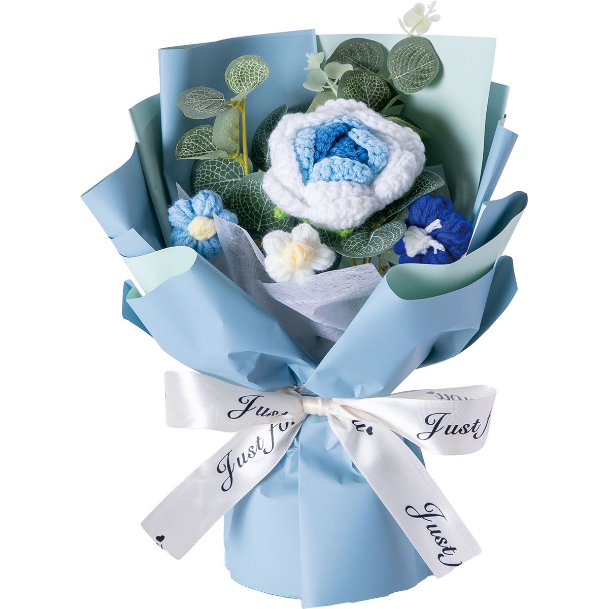 渡産業/ニットフラワーブーケ ブルー/CW-5125【01】 造花（アーティフィシャルフラワー） 造花ギフト フラワーアレンジ