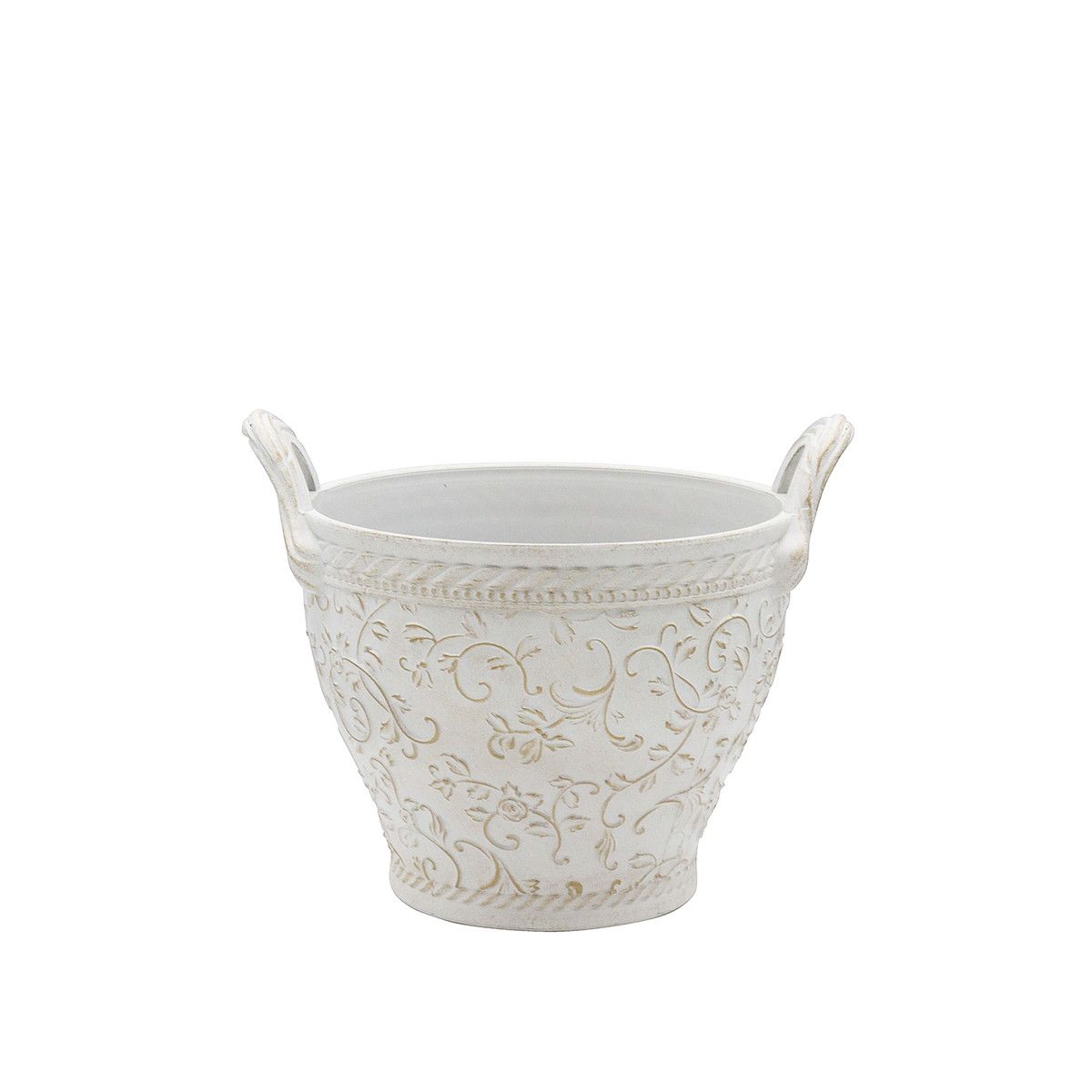 CARNAC/ミニローズハンドルバスケットS-IG アイボリー×ゴールド/FC059IG【01】 ガーデニング・園芸用品 植木鉢・フラワーポット 合成樹脂鉢のサムネイル