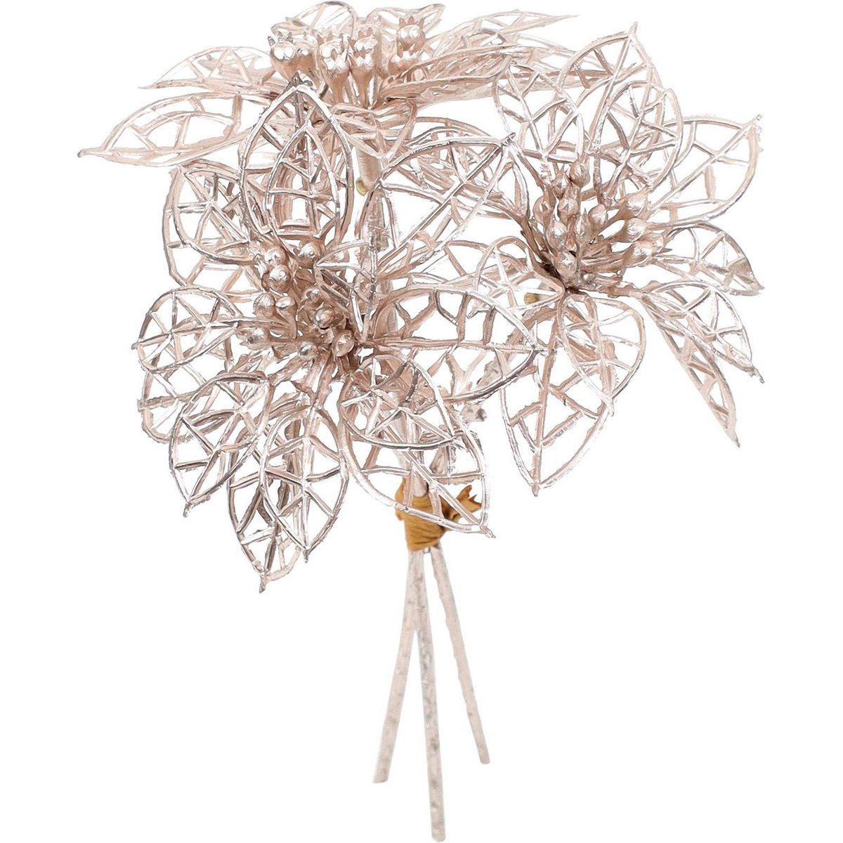 【造花】YDM/グリッターポインセチアバンドル シャンパン/FS-6293-CHP【01】 造花（アーティフィシャルフラワー） 造花 花材「は行」 ポインセチア