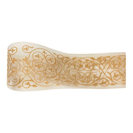 木馬リボン/プリントオーガンジー　＃15　ベージュ　5m/RO004560-015【01】 リボン デザインリボン そ..