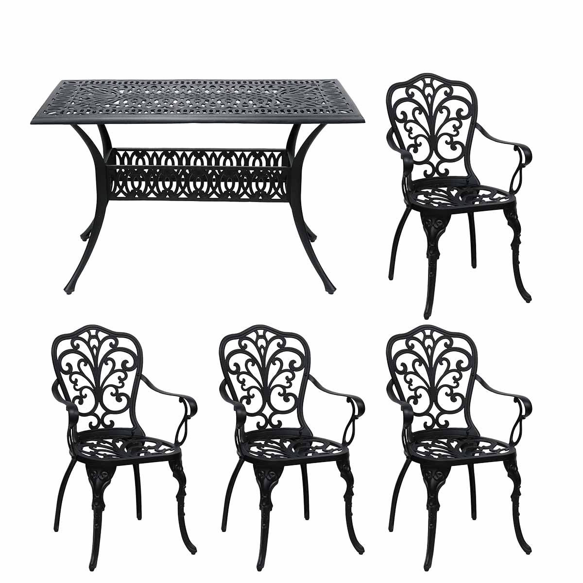 【直送】住まいスタイル/アルミ製レクタングルテーブル＆チェア 5点セット 「トルペ」 マットブラック ...