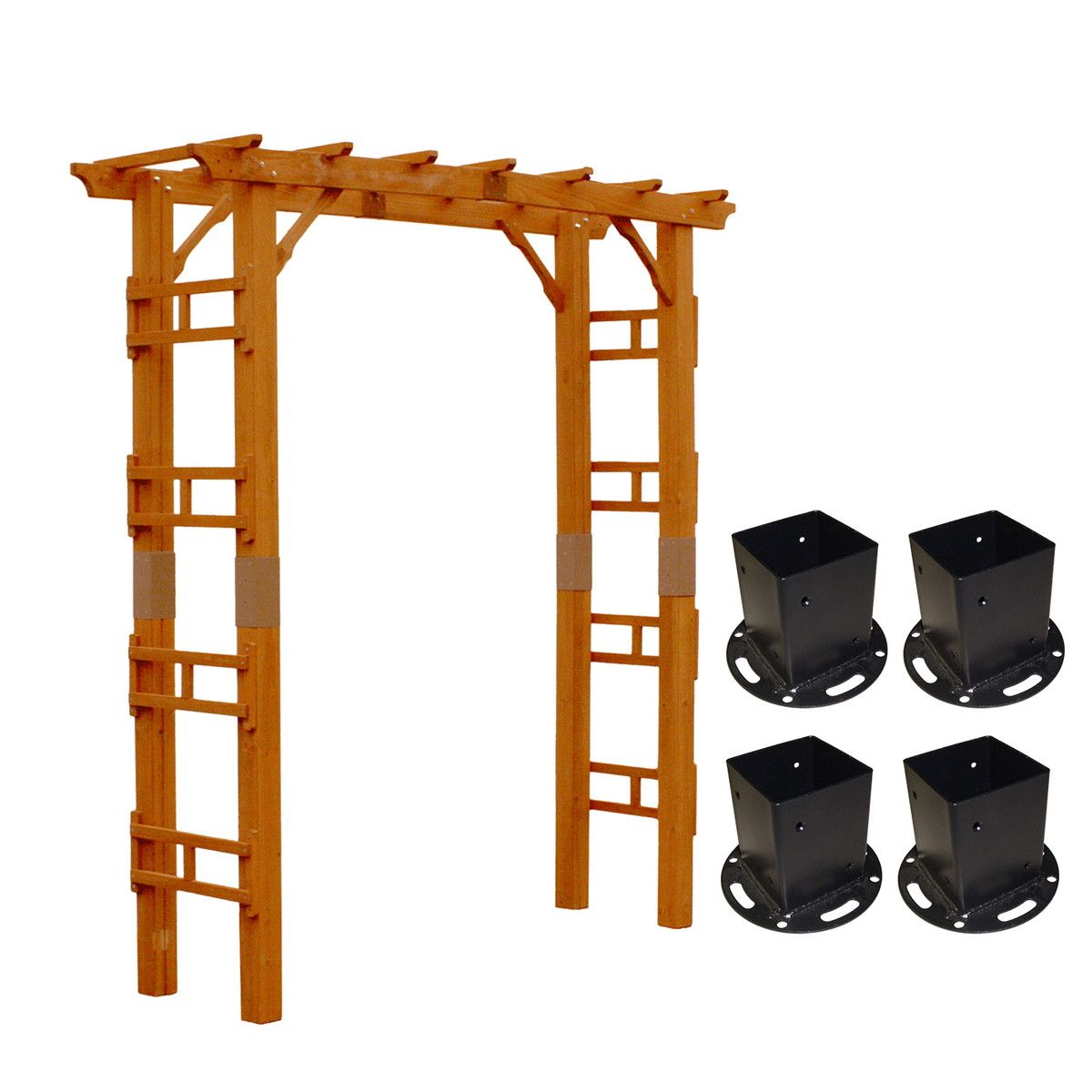 【直送】住まいスタイル/天然木製アーチ 190 1台(平地用金具セット) 「Flex Pergola」 ライトブラウン..