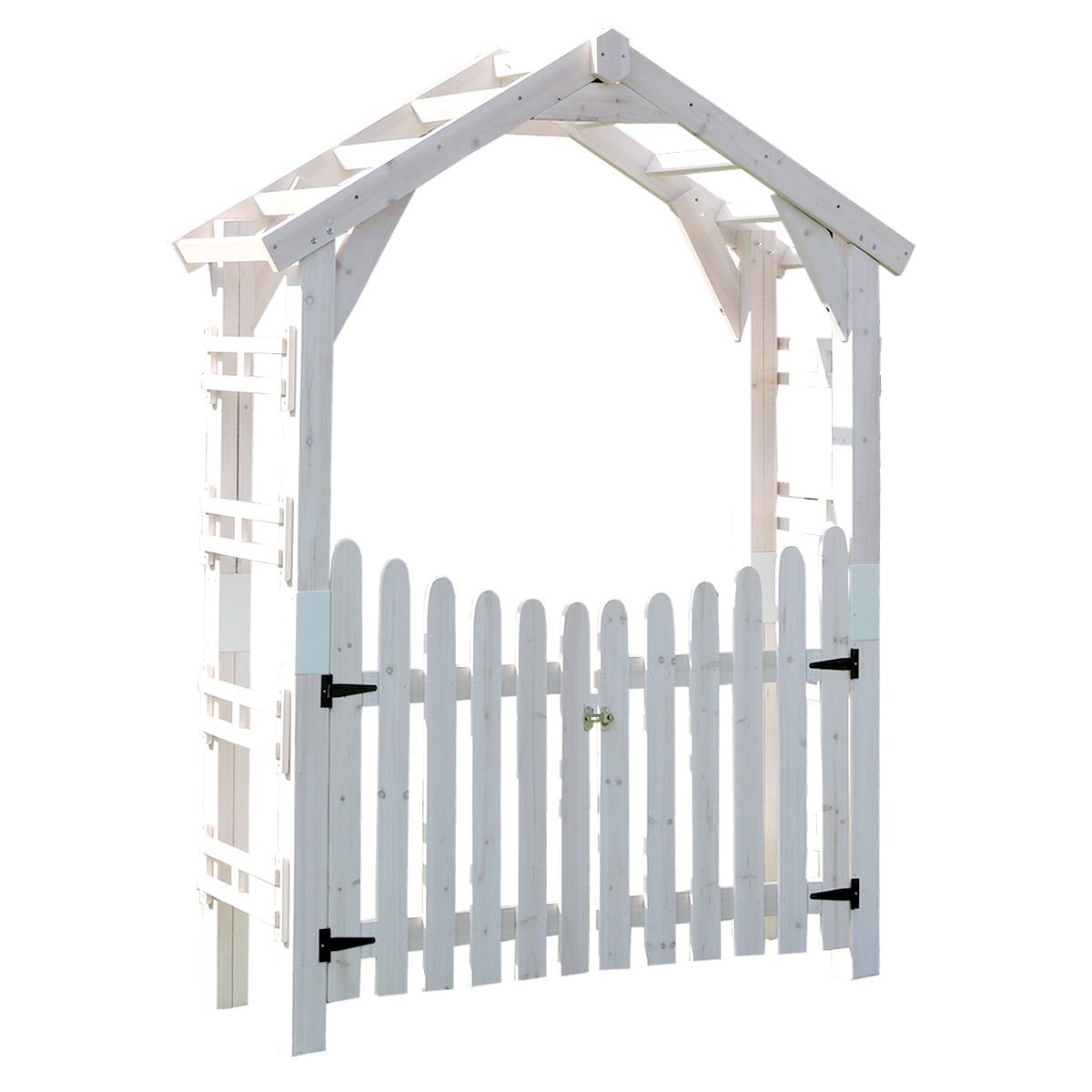 【直送】住まいスタイル/天然木製三角アーチ ゲートセット 「WOOD CHURCH」 ホワイト【01】 ガーデニン..
