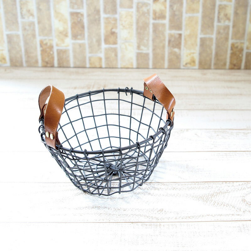 村田屋産業/ワイヤーバスケット皮手丸型小/5215【07】 花器、リース かご・バスケット ワイヤーバスケット アイアン バスケット かご 金属 花かご 花器 フラワーアレンジ プランター 鉢カバー ハンギング 吊り下げ インテリア 収納 おしゃれ