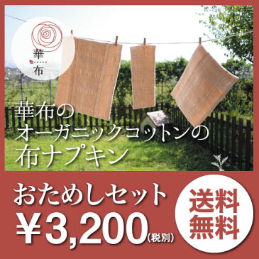 華布 布ナプキン セット オーガニック お試し オーガニックコットン 送料無料【おためしセットA】布ナプキンLサイズ/Mサイズ/Sサイズ各1枚 ★メール便送料無料★ 華布のオーガニックコットンの布ナプキン 温活 妊活 プレーン 三つ折り 生理用 布