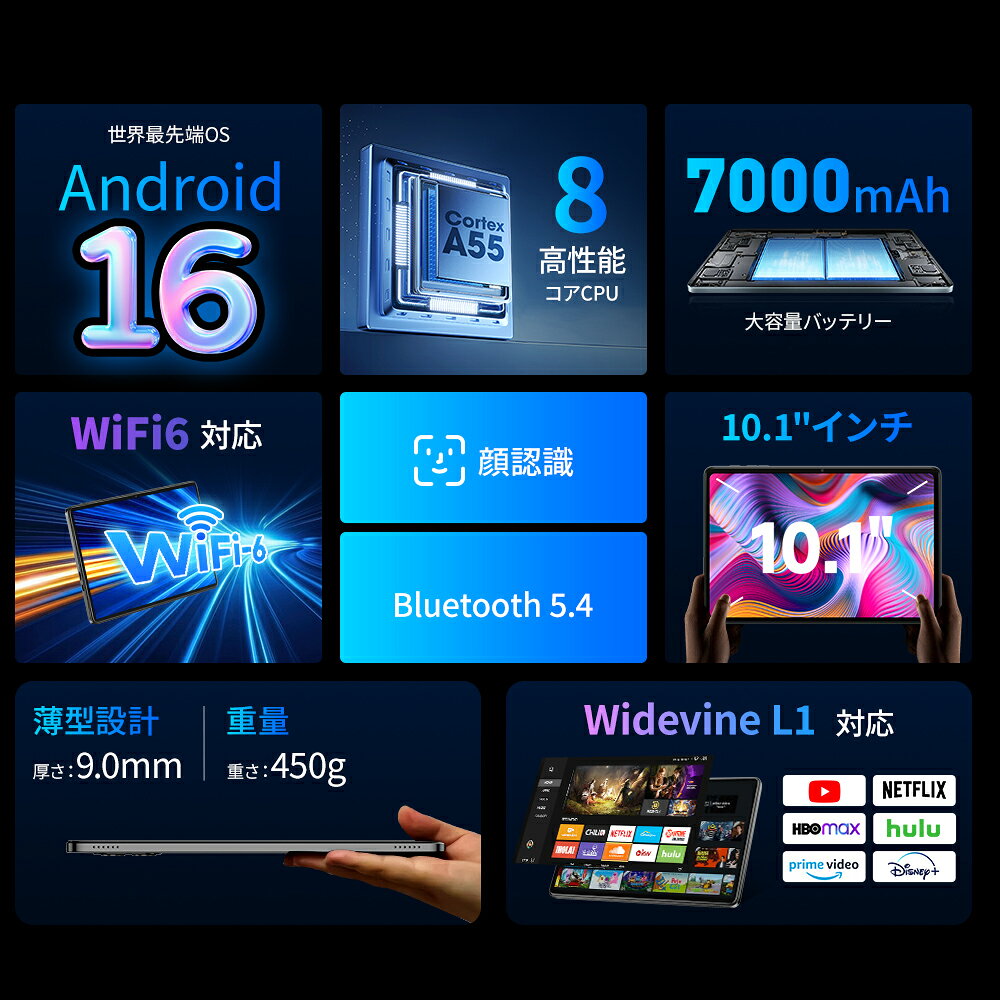 タブレット Android 16 10.1インチ タブレット wi-fiモデル 20GB+64/128GB 8コア 大画面 格安タブレット アンドロイド16 タブレットPC本体 端末 大容量 子供 キッズ 母 父 送料無料 - Image 3
