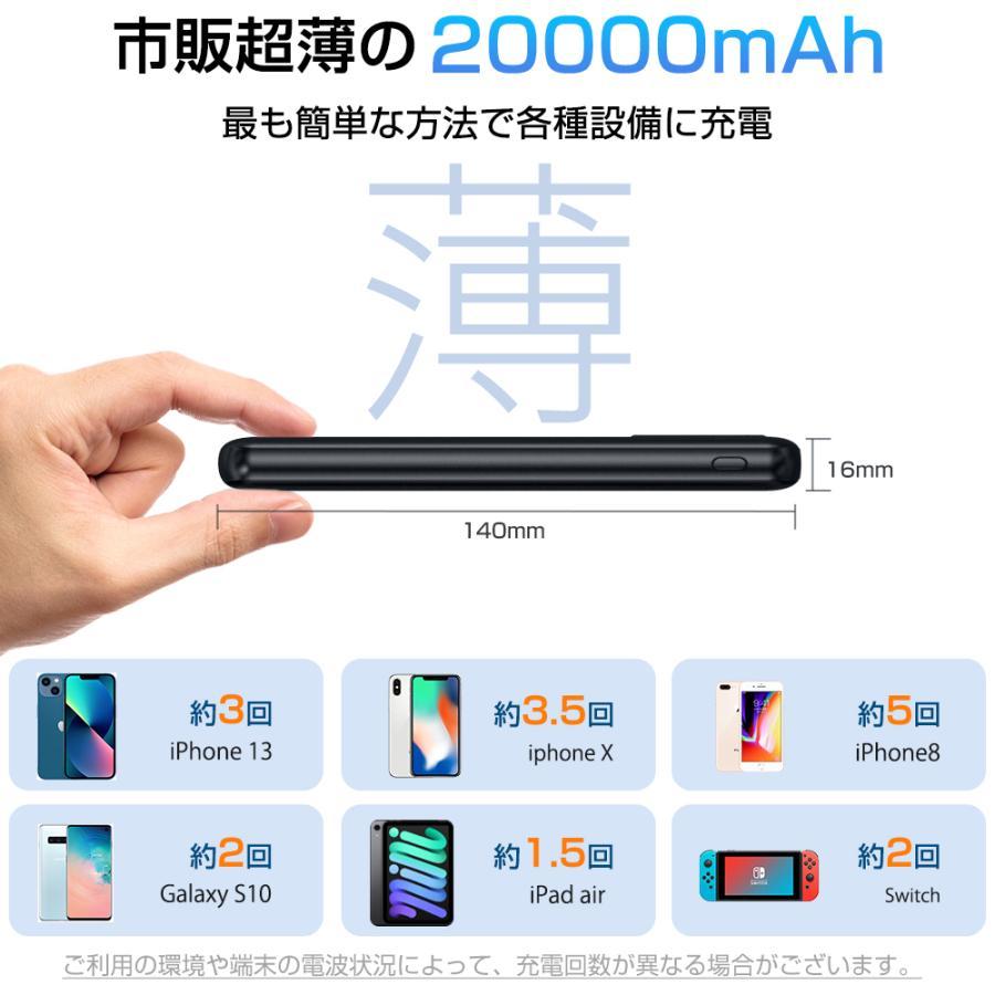 ＼最大8%OFF／ モバイルバッテリー 20000mAh 薄型 大容量 電熱ベスト iPhone 軽量 USB-A+Type-C入出力ポート パススルー機能搭載 3台同時充電 各種対応 災害対策 アウトドア