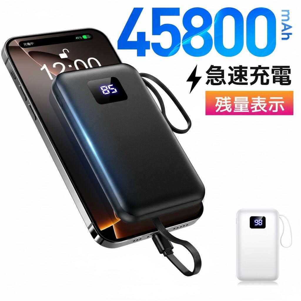 【70%OFF&クーポンで最安3,366円】 モバイルバッテリー 大容量 45800mAh 急速充電 6台同時充電 残量表示 軽量 2.4A出力 バッテリー 携...