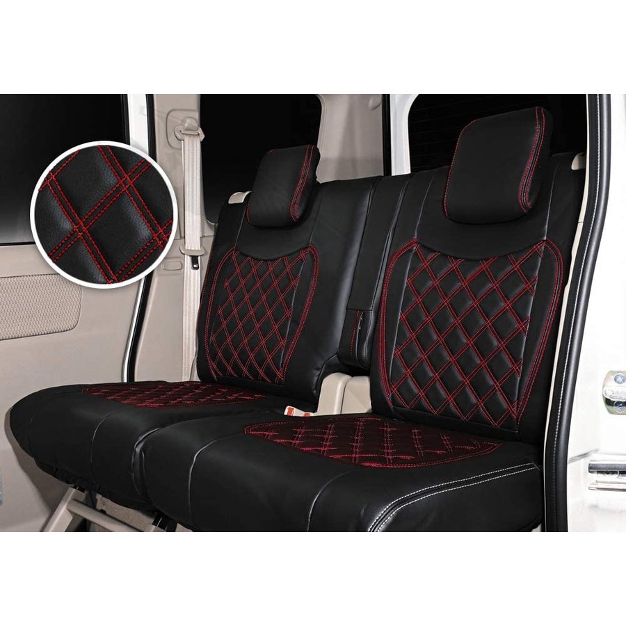 PVC レザー シートカバー エブリイ DA17V 4人乗り キルト タイプ ブラック レザー レッド ステッチ 一..